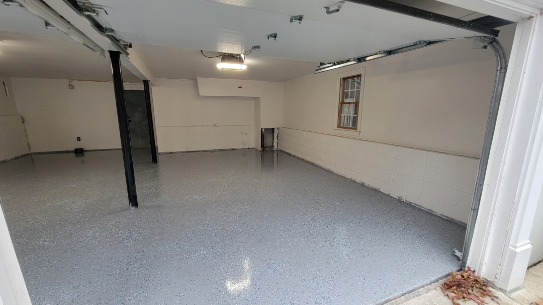 Garage floor after epoxy installation