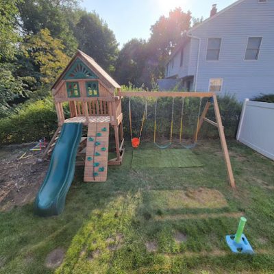 A backyard swing built by a professional handyman.